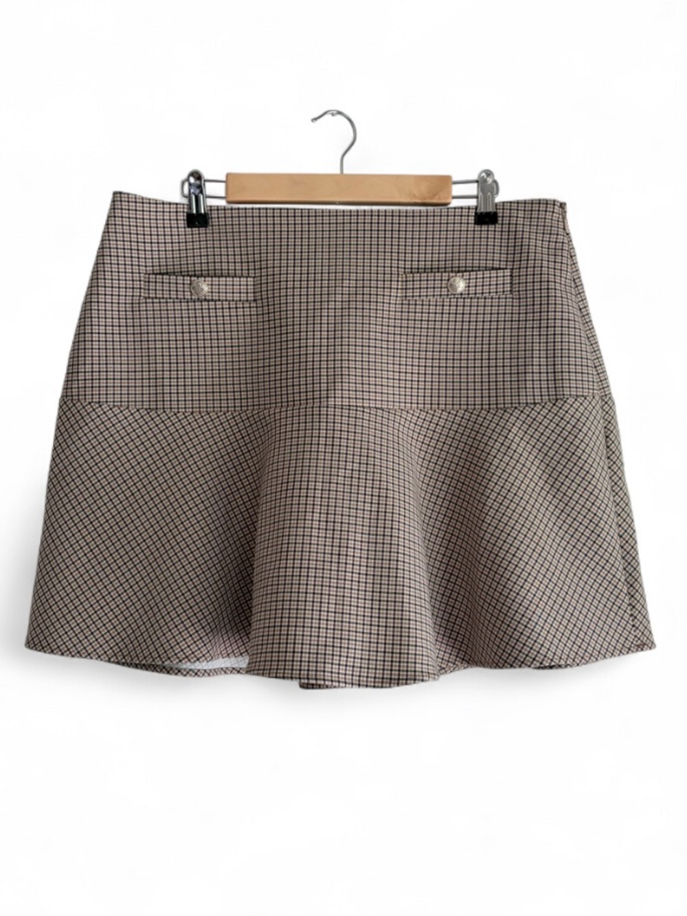 Loft Brown Plaid A Line Ruffle Mini Skirt Size 14